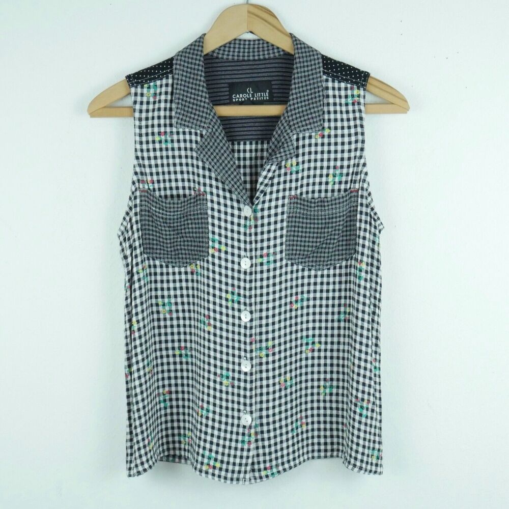 Vintage P 8 Top 90s Gingham Mixed Media Floral Cottagecore Preppy Boho‎ Retro